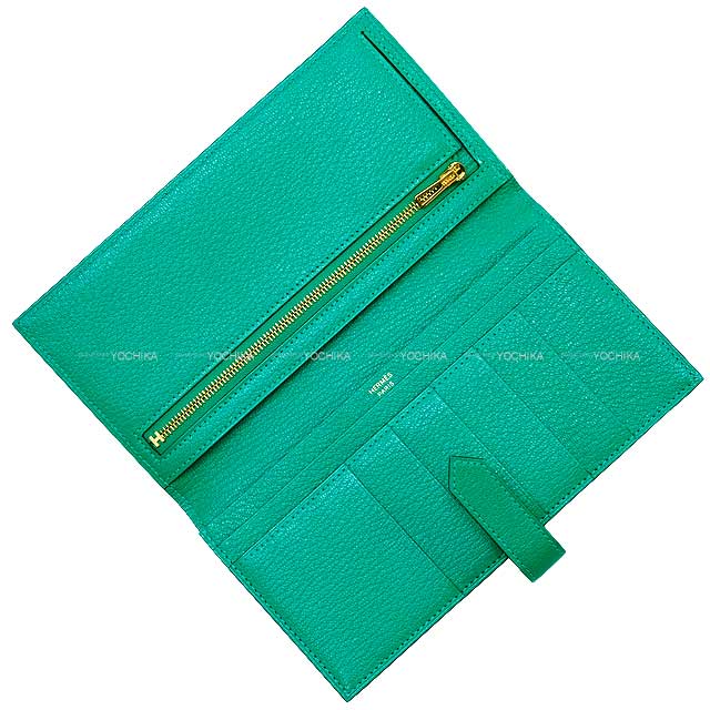 HERMES long wallet Bearn Soufflet Menthe (Mint) Chevre Myzore Gold HW Stamp B[BRAND NEW][Authentic]