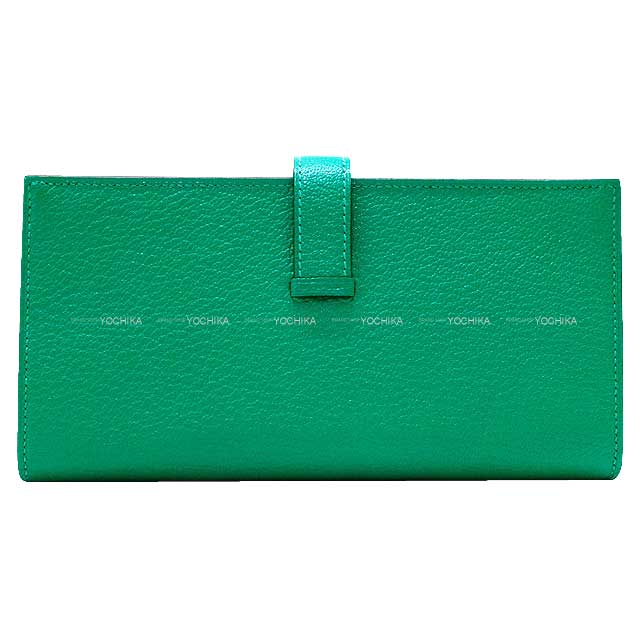 HERMES long wallet Bearn Soufflet Menthe (Mint) Chevre Myzore Gold HW Stamp B[BRAND NEW][Authentic]