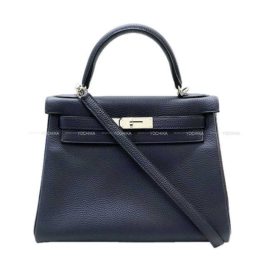 [Pre-loved] HERMES Shoulder bag Kelly28 Retourne Bleu Nuit Veau Jonathan Silver HW Stamp A[LIKE NEW][Authentic]