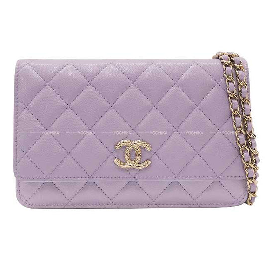 CHANEL Wallet chain Matelasse Coco Mark lilac Graind Calf(Caviarskin) Champagne Gold HW AP3395[BRAND NEW][Authentic]