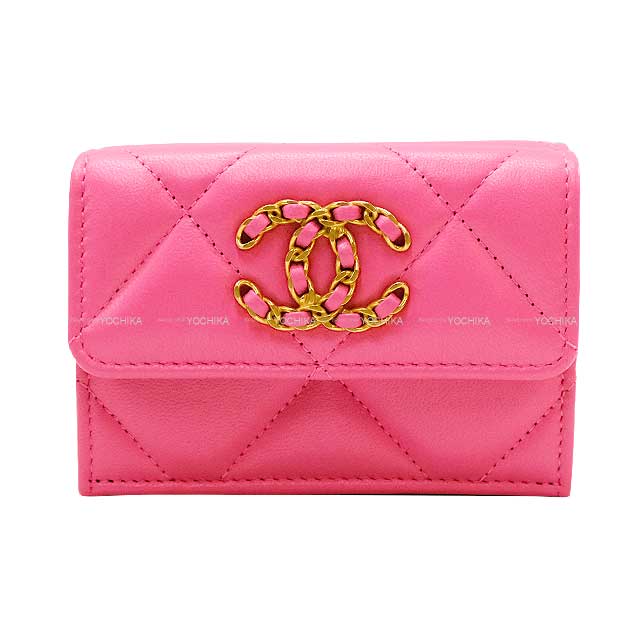 CHANEL Tri-fold wallet Chanel 19 Matelasse Chain COCO Mark Small Flap Pink Lambskin Antique Gold HW AP1789[BRAND NEW][Authentic]