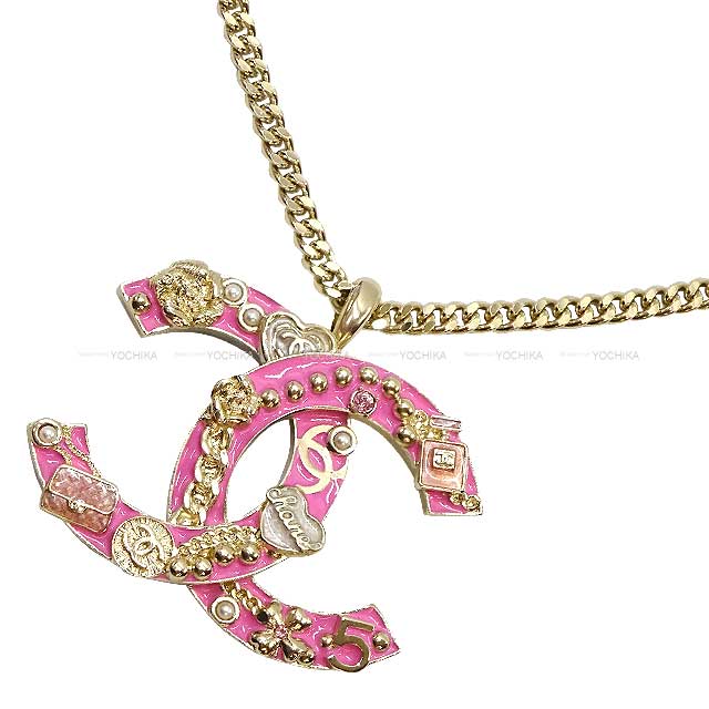 CHANEL necklace Big Coco mark Camellia Matelasse Iconic with Charm Pink Champagne Gold HW ABD325[BRAND NEW][Authentic]