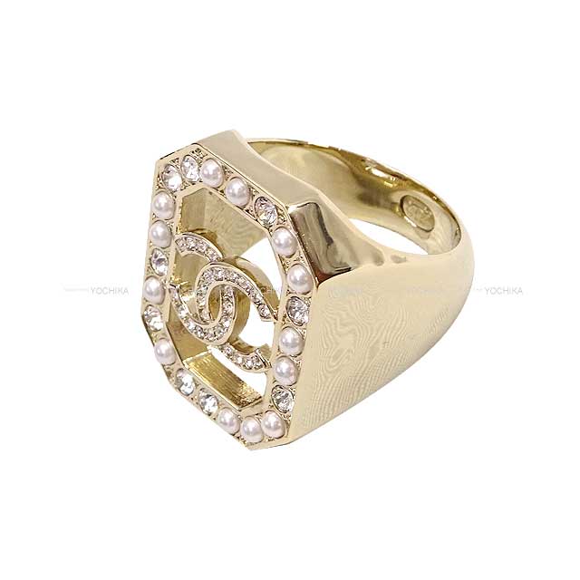 CHANEL ring Rhinestone Coco mark Octagon #51.5 Champagne Gold HW[BRAND NEW][Authentic]