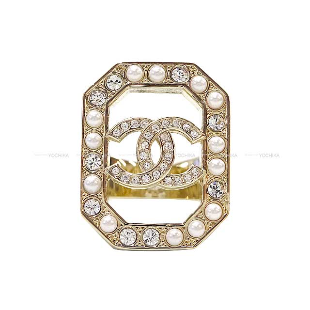 CHANEL ring Rhinestone Coco mark Octagon #51.5 Champagne Gold HW[BRAND NEW][Authentic]