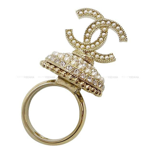 CHANEL ring Rhinestone Coco mark Pearl dome Gold #52 Champagne Gold HW[EXCELLENT][Authentic]