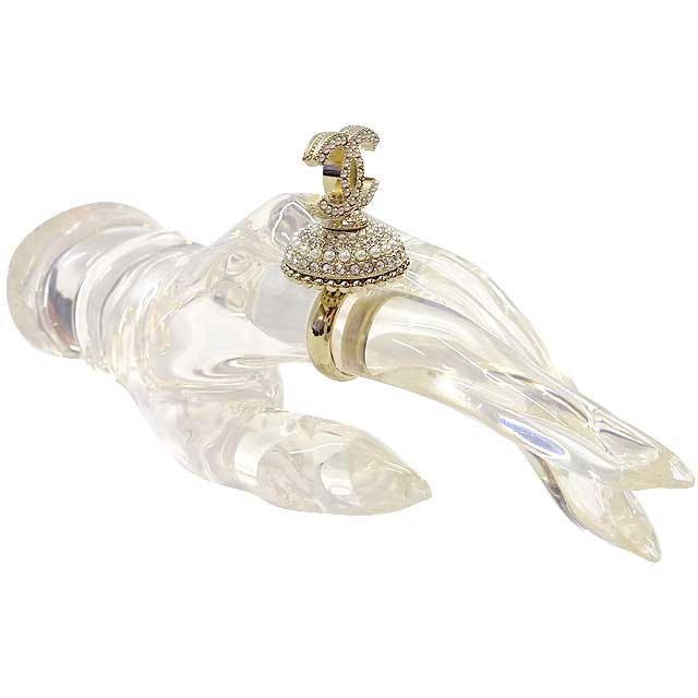 CHANEL ring Rhinestone Coco mark Pearl dome Gold #52 Champagne Gold HW[EXCELLENT][Authentic]