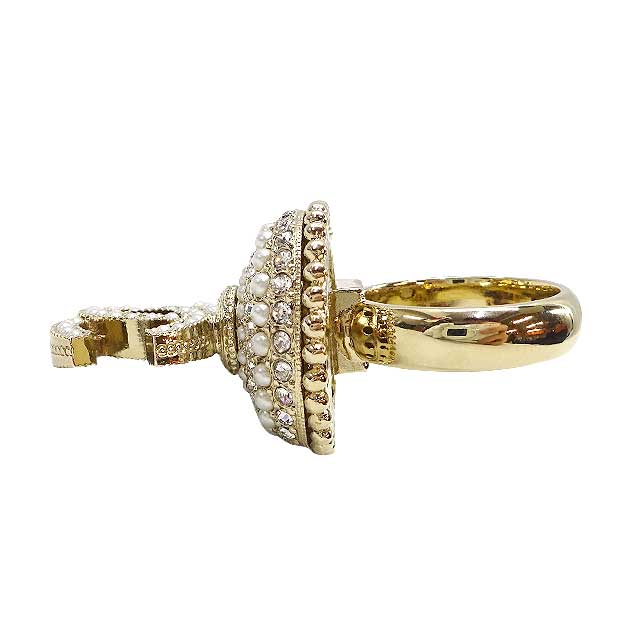 CHANEL ring Rhinestone Coco mark Pearl dome Gold #52 Champagne Gold HW[EXCELLENT][Authentic]