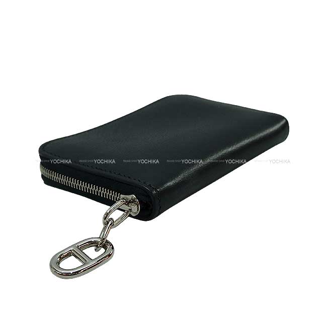 [Pre-loved] HERMES card holder Zip-Ango Compact Chaine d Angle Noir (Black) Ever Grain Silver HW Stamp B[LIKE NEW][Authentic]