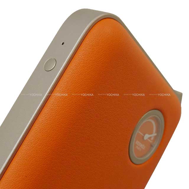 HERMES Portable battery charger Wort H maxi Orange Veau Swift Aluminum[EXCELLENT][Authentic]