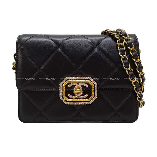 2023 Cruise CHANEL Shoulder bag Rhinestone Coco Octagon Matlasse Chain Flap Noir (Black) Lambskin Antique Gold HW AS3720[EXCELLENT][Authentic]