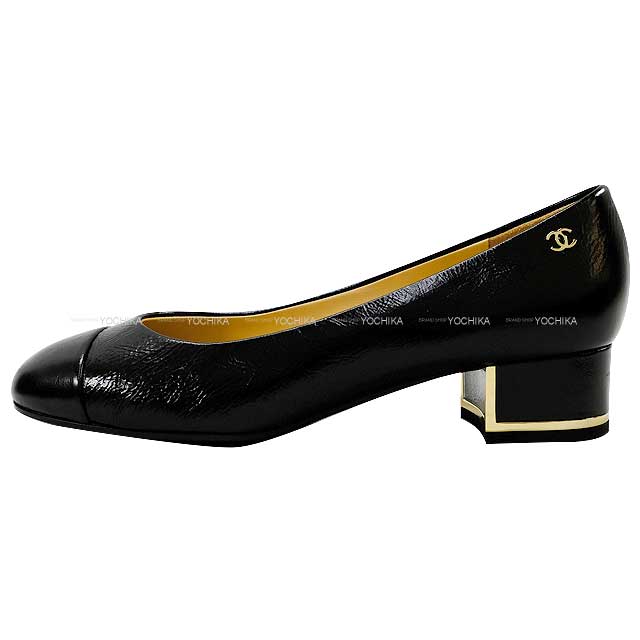 2017 CHANEL pumps COCO Mark Leather Heels Noir (Black) Calfskin ＃36 Champagne Gold HW G31659[EXCELLENT][Authentic]