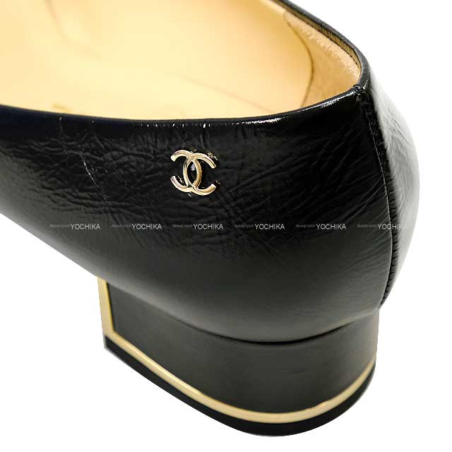 2017 CHANEL pumps COCO Mark Leather Heels Noir (Black) Calfskin ＃36 Champagne Gold HW G31659[EXCELLENT][Authentic]