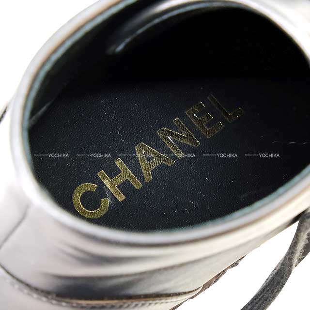 [Pre-loved] 2022 CHANEL boots Coco Mark Lace-up Noir (Black) Lambskin ＃37 Champagne Gold HW G39098[LIKE NEW][Authentic]