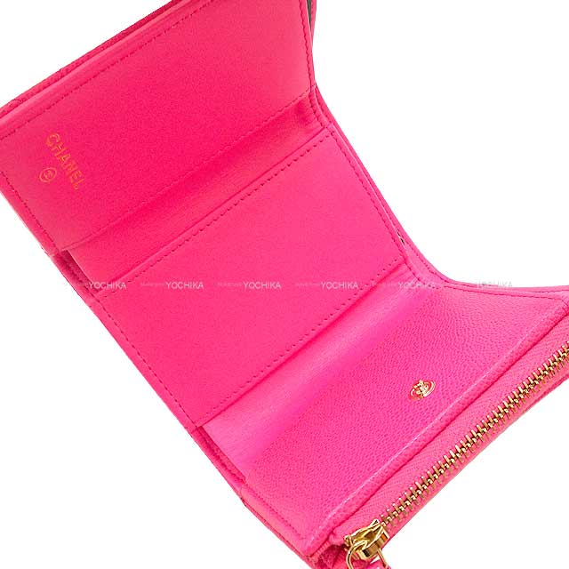 CHANEL Tri-fold wallet Timeless Classic Pink Graind Calf(Caviarskin) Champagne Gold HW AP3177[BRAND NEW][Authentic]