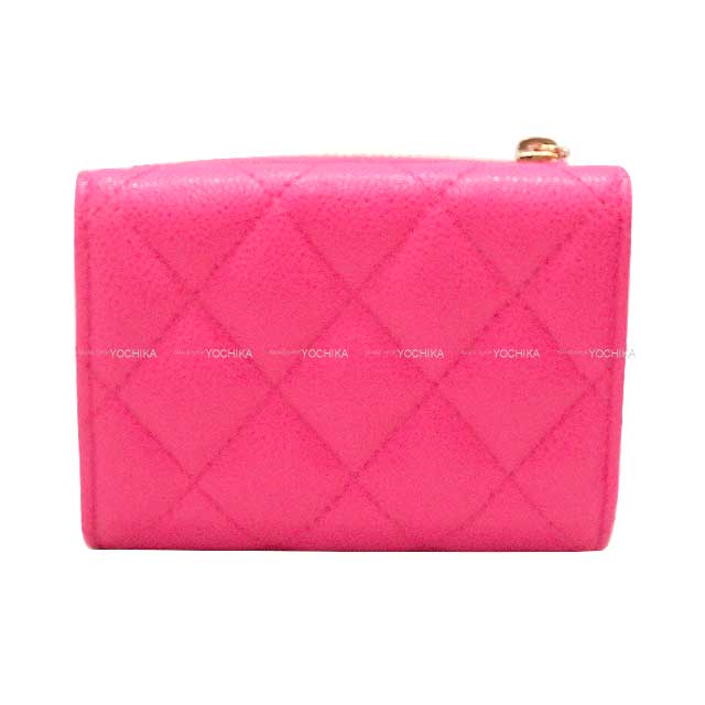 CHANEL Tri-fold wallet Timeless Classic Pink Graind Calf(Caviarskin) Champagne Gold HW AP3177[BRAND NEW][Authentic]