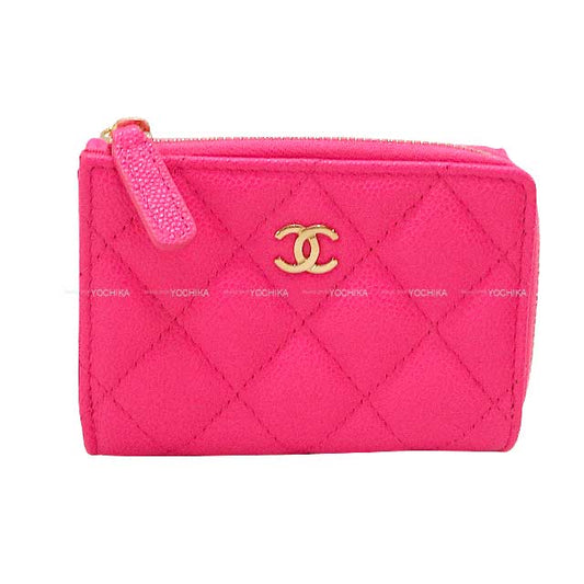 CHANEL Tri-fold wallet Timeless Classic Pink Graind Calf(Caviarskin) Champagne Gold HW AP3177[BRAND NEW][Authentic]