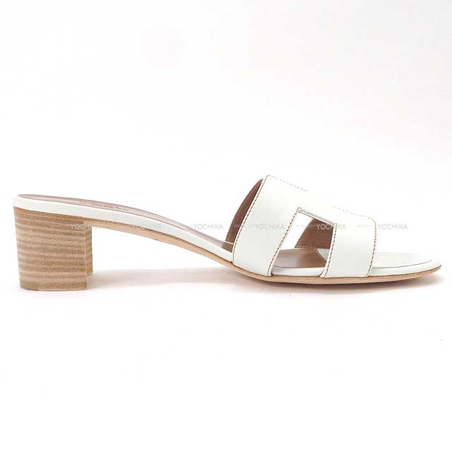 HERMES sandals H-motif Heel OASIS #36 Blanc (White) Calf[EXCELLENT][Authentic]