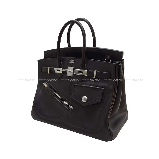 HERMES Handbag Birkin25 Rock Noir (Black) Veau Volupto Silver HW Stamp W[BRAND NEW][Authentic]