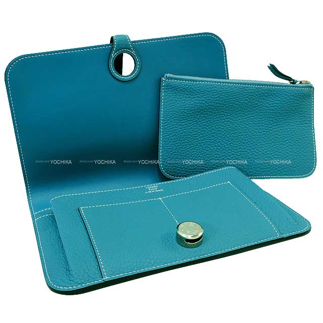 HERMES long wallet Dogon GM Bleu Jean Veau Jonathan Silver HW Stamp □O[EXCELLENT][Authentic]