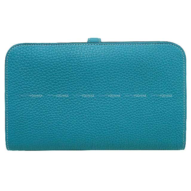 HERMES long wallet Dogon GM Bleu Jean Veau Jonathan Silver HW Stamp □O[EXCELLENT][Authentic]