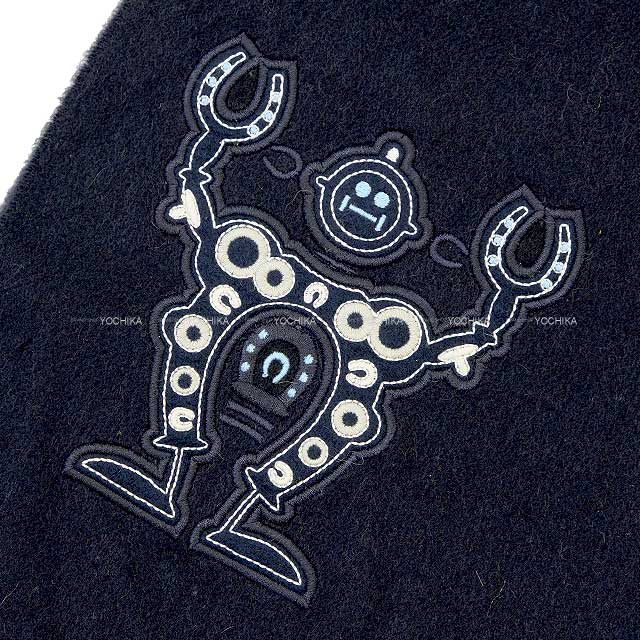 [Pre-loved] HERMES muffler Hello Mister Faurière Robot Applique Navy Cashmere100%[LIKE NEW][Authentic]