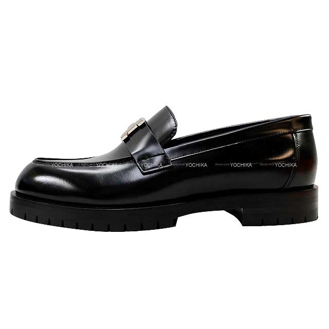 [Pre-loved] HERMES loafers Moccasin Faubourg #36 1/2 Noir (Black) Calf Silver HW[LIKE NEW][Authentic]