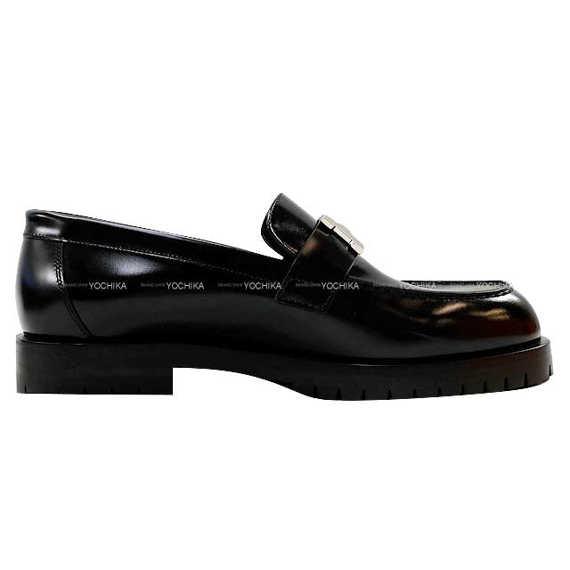 [Pre-loved] HERMES loafers Moccasin Faubourg #36 1/2 Noir (Black) Calf Silver HW[LIKE NEW][Authentic]