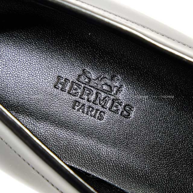 [Pre-loved] HERMES loafers Moccasin Faubourg #36 1/2 Noir (Black) Calf Silver HW[LIKE NEW][Authentic]