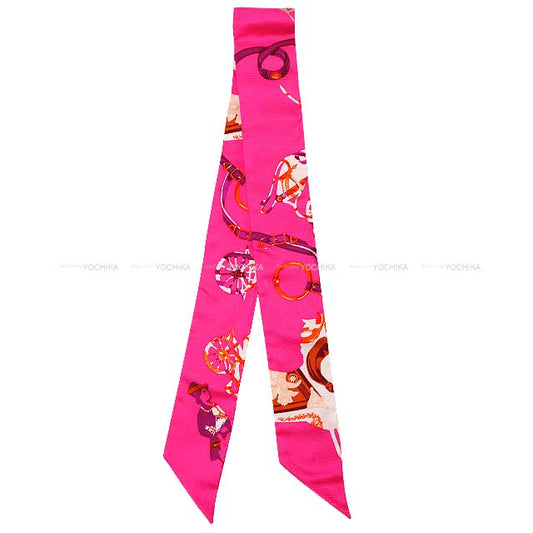 HERMES scarf Twilly Tout en Carre Rose Tyrien/Capucine/purune Silk100%[EXCELLENT][Authentic]