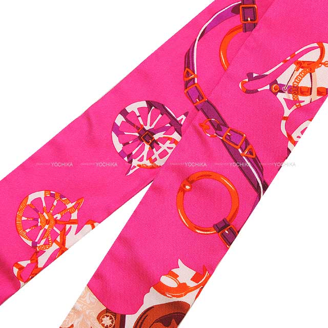 HERMES scarf Twilly Tout en Carre Rose Tyrien/Capucine/purune Silk100%[EXCELLENT][Authentic]