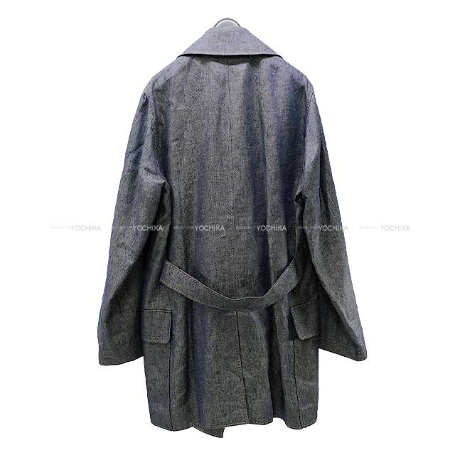 HERMES Ladies Coat Button CIRQUE MOLIER Sold Denim Bleu Linen/Silk 42 Silver HW[EXCELLENT][Authentic]