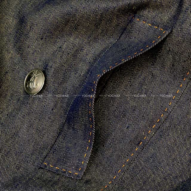 HERMES Ladies Coat Button CIRQUE MOLIER Sold Denim Bleu Linen/Silk 42 Silver HW[EXCELLENT][Authentic]