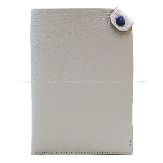 HERMES passport case Tarmac Dot Gris Mouette Chevre Myzore Stamp D[EXCELLENT][Authentic]