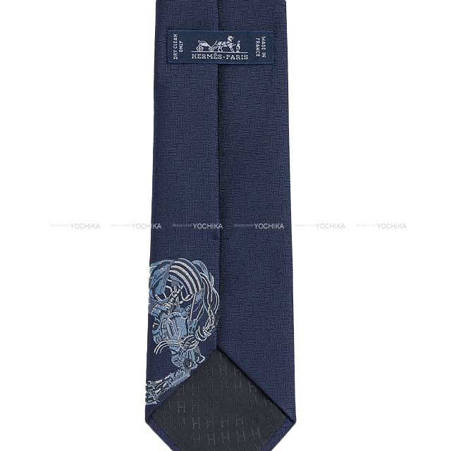 2023 SS HERMES tie Heavy Silk Tie Robocabar Marine/Ciel Silk100%[EXCELLENT][Authentic]