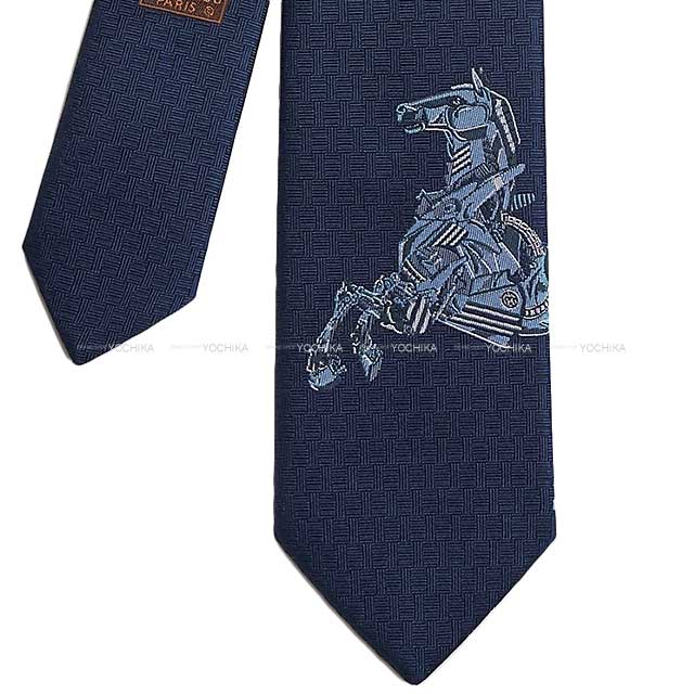 2023 SS HERMES tie Heavy Silk Tie Robocabar Marine/Ciel Silk100%[EXCELLENT][Authentic]