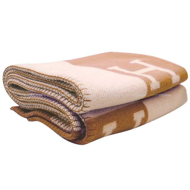 HERMES Blanket Plade Avalon Ecru/Caramel Merino Wool 90%/Cashmere 10%[BRAND NEW][Authentic]