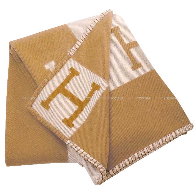 HERMES Blanket Plade Avalon Ecru/Caramel Merino Wool 90%/Cashmere 10%[BRAND NEW][Authentic]