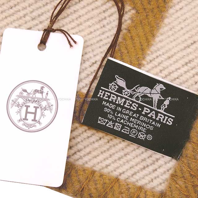 HERMES Blanket Plade Avalon Ecru/Caramel Merino Wool 90%/Cashmere 10%[BRAND NEW][Authentic]