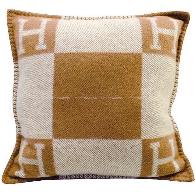 HERMES Cushion Avalon PM Ecru/Caramel Merino Wool/Cashmere[BRAND NEW][Authentic]