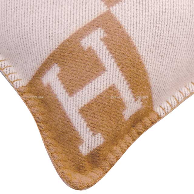 HERMES Cushion Avalon PM Ecru/Caramel Merino Wool/Cashmere[BRAND NEW][Authentic]