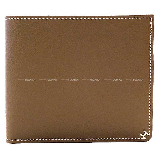HERMES Bi-fold wallet H Sellier Compact Bias H Etoupe Evercolor Silver HW Stamp B[EXCELLENT][Authentic]