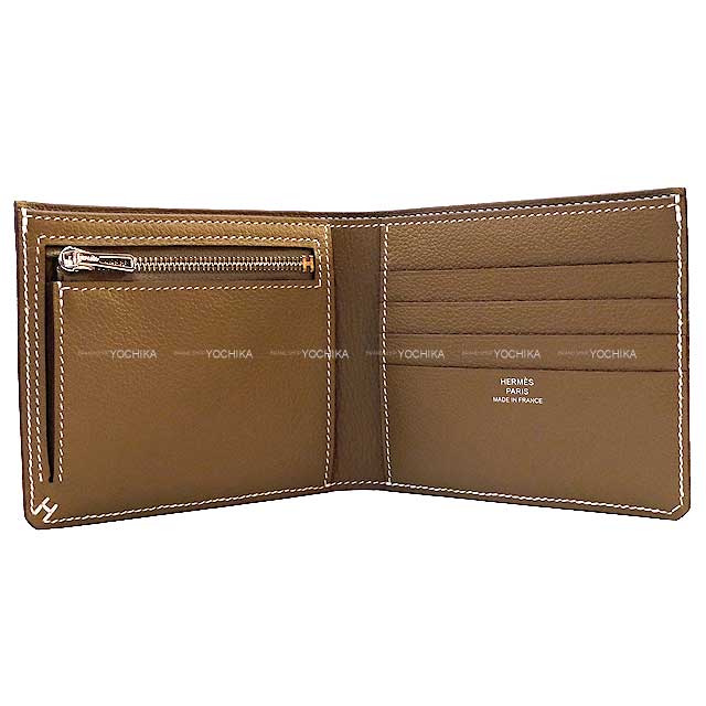 HERMES Bi-fold wallet H Sellier Compact Bias H Etoupe Evercolor Stamp B[EXCELLENT][Authentic]