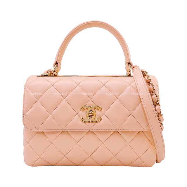 [Pre-loved] CHANEL Shoulder bag MATELASSE Coco Mark Top Handle Logo Plate Baby pink Lambskin Gold HW A92236[USED SA][Authentic]