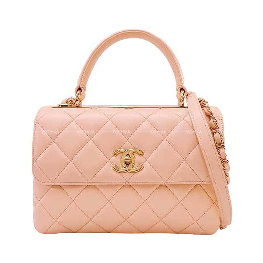 [Pre-loved] CHANEL Shoulder bag MATELASSE Coco Mark Top Handle Logo Plate Baby pink Lambskin Gold HW A92236[USED SA][Authentic]