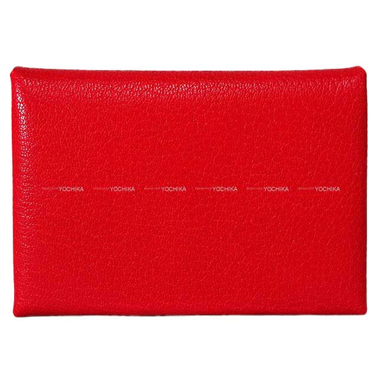 HERMES card holder Calvi Duo Rouge de Coeur Chevre Chamkila Silver HW Stamp W[BRAND NEW][Authentic]