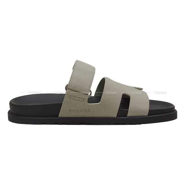 HERMES sandals men's Chypre Beige/Noir (Black) Suede/Rubber #41[EXCELLENT][Authentic]