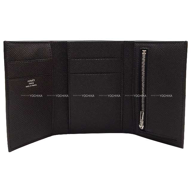 HERMES Tri-fold wallet Bearn Combine Noir (Black) Veau Epsom Silver HW Stamp W[BRAND NEW][Authentic]