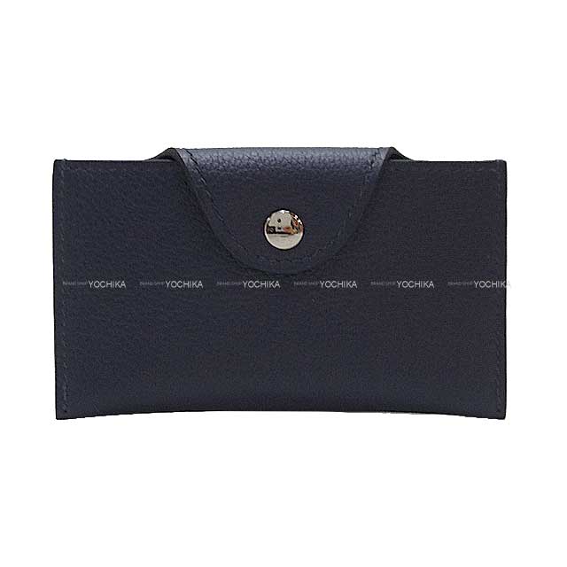 HERMES card holder Porte-Car tes ILIADE Bleu Nuit Evercolor Silver HW Stamp B[BRAND NEW][Authentic]