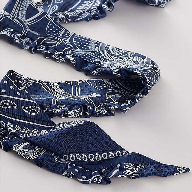HERMES scarf Twilly Frilled Eperon d'Or Bandana Marine/Fonce/Black
