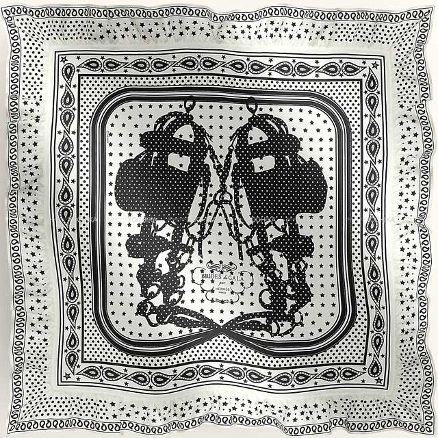 HERMES scarf Carre 70 Frilled Brides de Gala Bandana Dot Blanc (White)/Noir (Black) Silk100%[EXCELLENT][Authentic]